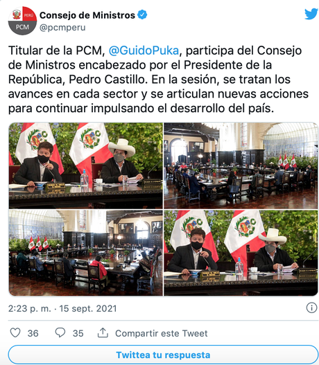 Presidente Castillo lidera sesión del Consejo de Ministros