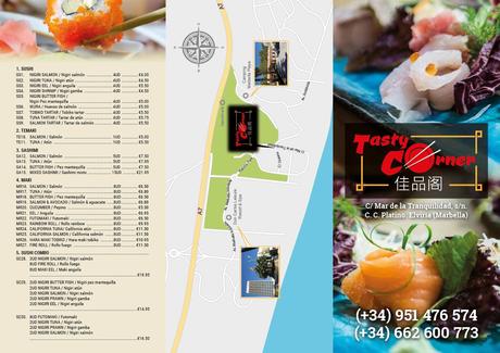 Diseño de logotipo, rótulo, papelería y menú de Tasty Corner