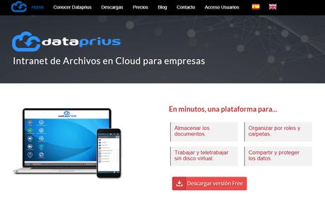 Captura de la Web. Dataprius se define como Intranet en Cloud para empresas. 