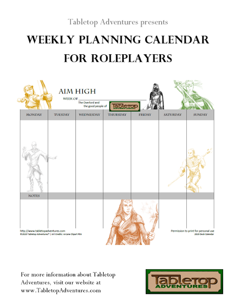 Weekly Planning Calendar, de Tabletop Adventures, LLC Weekly Planning Calendar, de Tabletop Adventures, LLC