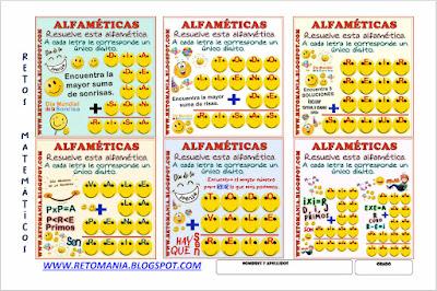 Desafío matemático, Reto matemático, Problema matemático, Retos mentales, Alfamética, Criptoaritmética, Suma de letras, Suma de palabras, Criptograma, Criptosuma, Día de la Sonrisa