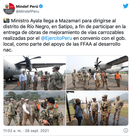 Ministro de Defensa participa en entrega de obras de mejoramiento vial en Satipo