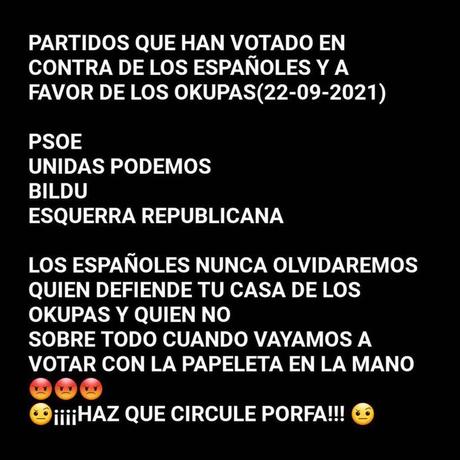 Los partidos que apoyan a los okupas deben ser castigados en las urnas