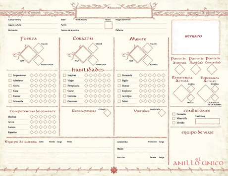 Ficha en español y rellenable en PDF de El Anillo Único, por Agencia Especial
