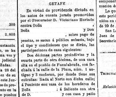 Subasta de una casa en 1889