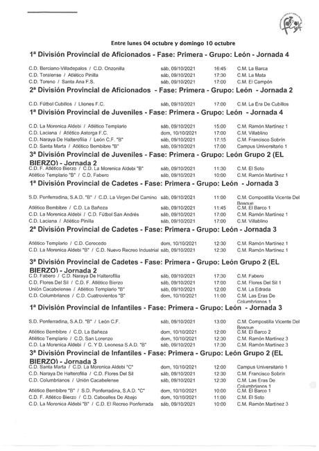 Fútbol Base en el Bierzo. Calendario para el fin de semana 8 al 10 de octubre 2021 7
