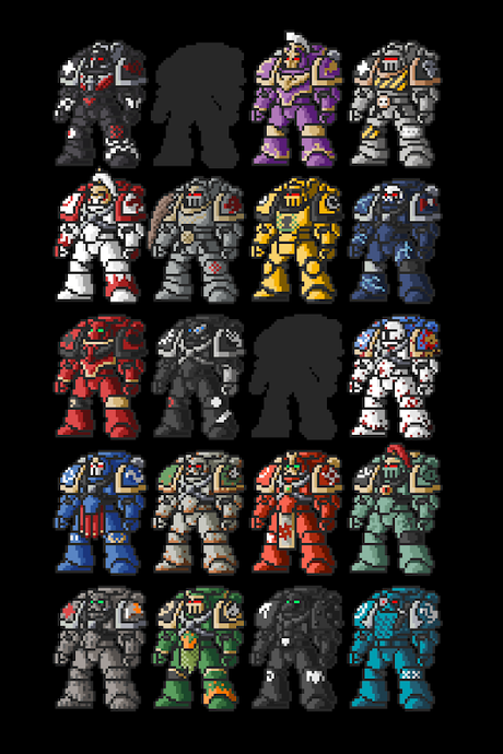 Las 20 Legiones Astartes originales , en pixelart, por Eric Alloway