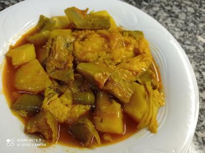 Merluza con alcachofas de Tudela y patatas