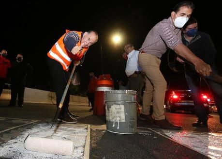 De madrugada realizan mejoras viales en la capital potosina