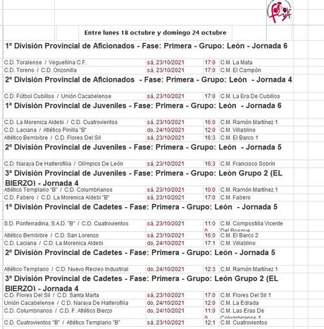 Horarios del fútbol Base del Bierzo 22 al 24 de octubre 2021 3