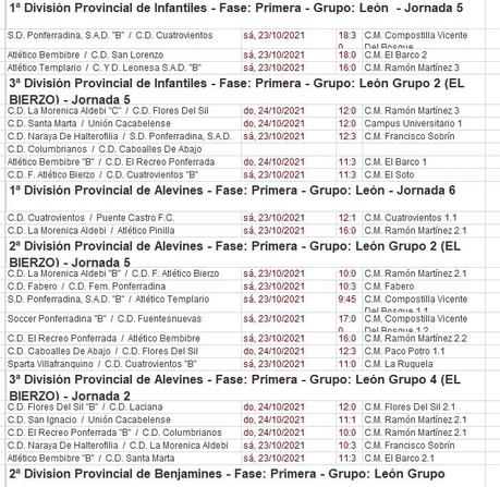 Horarios del fútbol Base del Bierzo 22 al 24 de octubre 2021 4