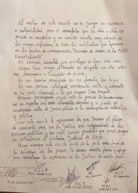 Compañeros de prisión de Hugo Carvajal emiten carta en su apoyo Compañeros de prisión de Hugo Carvajal emiten carta en su apoyo