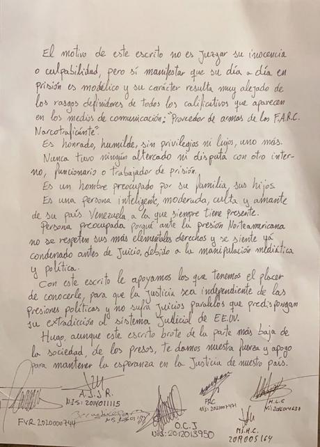 Compañeros de prisión de Hugo Carvajal emiten carta en su apoyo