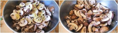 Champiñones Portobello, patatas y huevos asados