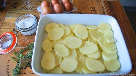 Champiñones Portobello, patatas y huevos asados