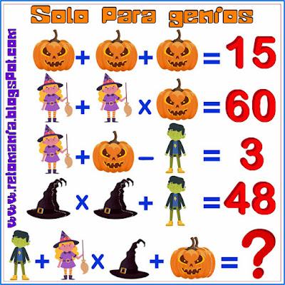 Desafíos matemáticos, Retos matemáticos, Problemas matemáticos, problemas de matemáticas, Retos matemáticos Halloween, Día de Todos los Santos y las matemáticas, Día de las Brujas y las matemáticas, Descubre el resultado