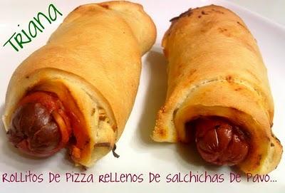 Rollitos de pizza rellenos de salchichas de pavo...