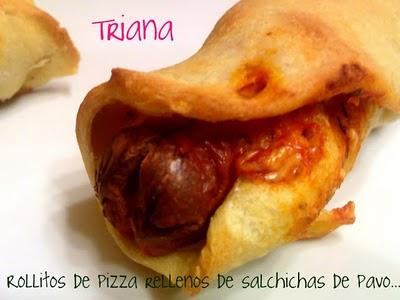 Rollitos de pizza rellenos de salchichas de pavo...