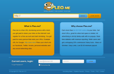 Pleo.me - Acortador de direcciones URL copiado de adf.ly que da dinero