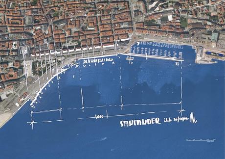 Boceto de Renzo Piano sobre la implantación del futuro Centro de Arte Botín en el frente marítimo santanderino - Fundación Botín