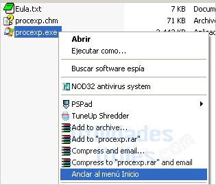 configurar Process Explorer para que reemplace al Administrador de tareas de Windows Anclar a Inicio