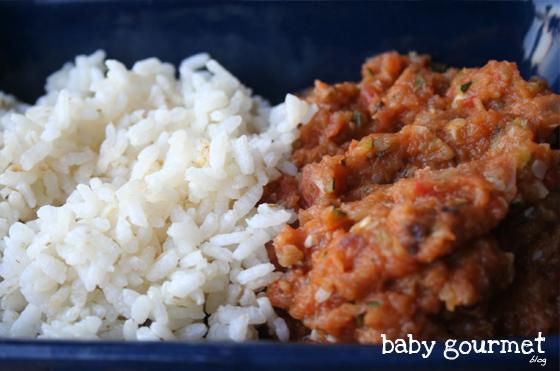 Pisto con arroz para niños y para toda la familia