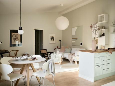 delikatissen scandi tiny apartment scandi romantic nordic pastel colors decor girls apartment estilo nórdico para chicas decoración femenina decoración coqueta decoración acogedora y cálida charming decor apartamento femenino  