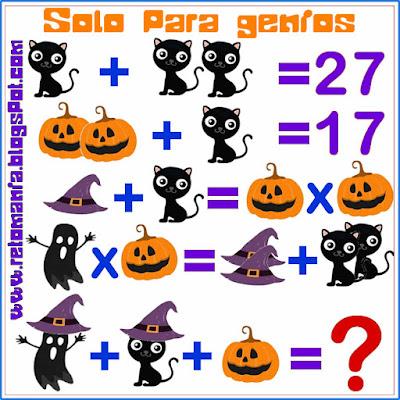 Desafíos matemáticos, Retos matemáticos, Problemas matemáticos, Acertijos matemáticos, Descubre el número, Descubre el resultado, Día de Halloween, Día de las Brujas y las matemáticas, Retos Halloween, Matemáticas y Halloween