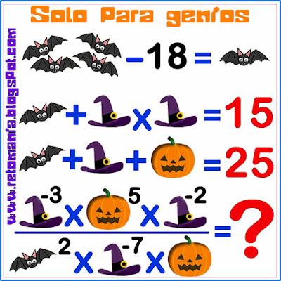 Desafíos matemáticos, Retos matemáticos, Problemas matemáticos, Acertijos matemáticos, Descubre el número, Descubre el resultado, Día de Halloween, Día de las Brujas y las matemáticas, Retos Halloween, Matemáticas y Halloween
