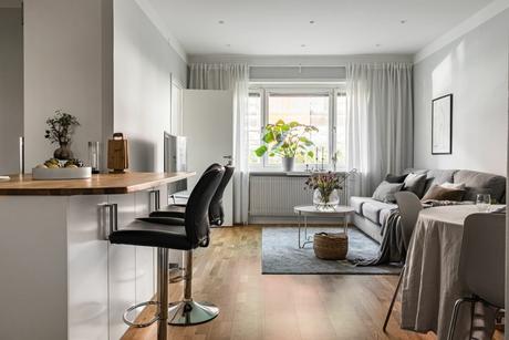 delikatissen white scandi kitchen tiny kitchen tiny apartment scandi kitchen open-plan open kitchen cocina pequeña diseño cocina nórdica abierta cocina escandinava cocina con península cocina blanca  