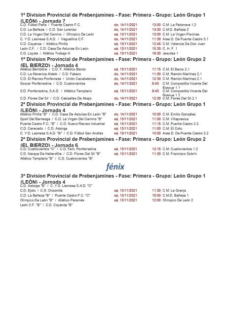 Fútbol Base Bierzo. Todos los horarios de la Jornada correspondiente al 14 de noviembre 6 Fútbol Base Bierzo. Todos los horarios de la Jornada correspondiente al 14 de noviembre 5