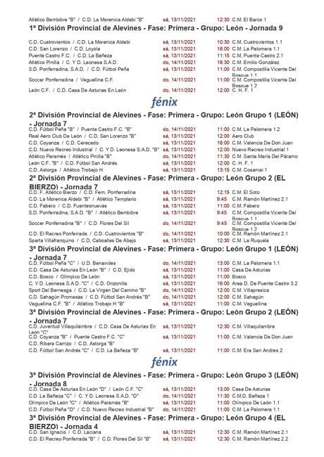 Fútbol Base Bierzo. Todos los horarios de la Jornada correspondiente al 14 de noviembre 4 Fútbol Base Bierzo. Todos los horarios de la Jornada correspondiente al 14 de noviembre 3