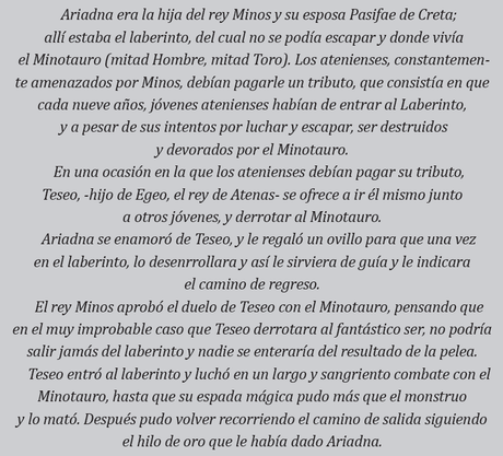 Ariadna, su hilo, Teseo, el Minotauro, el Laberinto