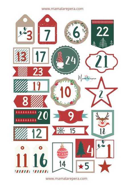 Pegatinas para imprimir Calendario Adviento Pegatinas para imprimir Calendario Adviento
