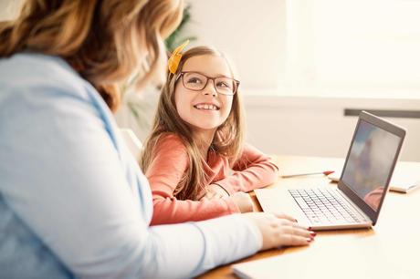 laptop computer education mother children daughter girl familiy