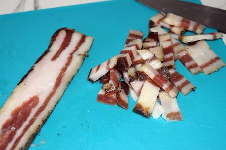 Pasta con panceta nata y nueces