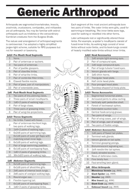 Tablas para generar Artrópodos, por Skerples Tablas para generar Artrópodos, por Skerples