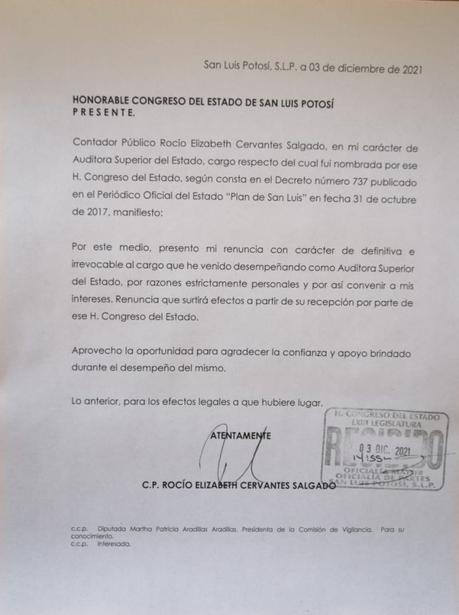 Renuncia Roció Cervantes, titular de la Auditoria Superior del Estado. Renuncia Roció Cervantes, titular de la Auditoria Superior del Estado.