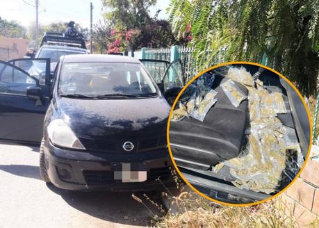 Localizan en Villa Juárez vehículo con 322 bolsas con marihuana