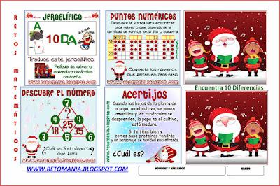RETOS MATEMÁTICOS - NAVIDAD Descubre el número, Encuentra el número, El número oculto, ¿Cuál es el número que falta?, Puntos Numéricos, Puntos Navidad, Diferencias, Encuentra las diferencias, Acertijos, Acertijos navideños, Acertijos Navidad, Jeroglíficos, Jeroglífico Navidad, Jeroglífico Navideño, Matemática y Navidad, Desafíos matemáticos, Retos matemáticos, Problemas matemáticos