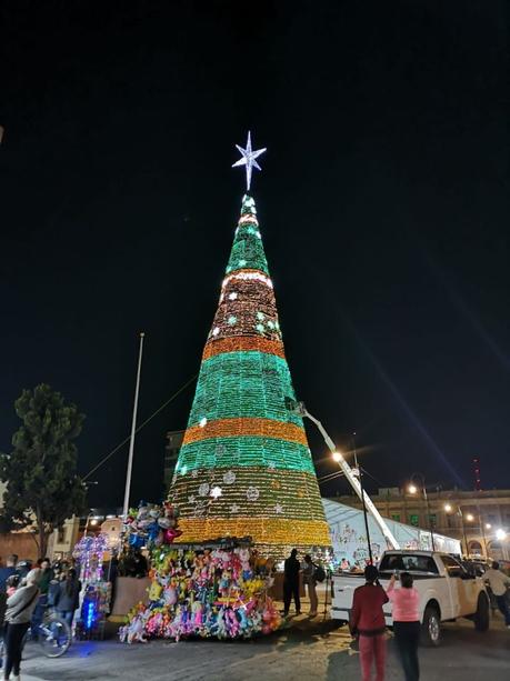 Listo el gigantesco árbol navideño de Plaza de los Fundadores