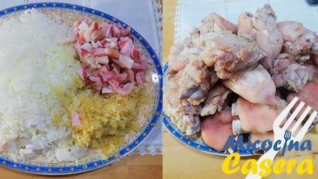 Preparar ingredientes para las manitas de cerdo en salsa al estilo andaluz