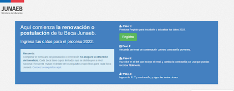 Proceso de renovación o postulación de Beca Junaeb, proceso 2022.