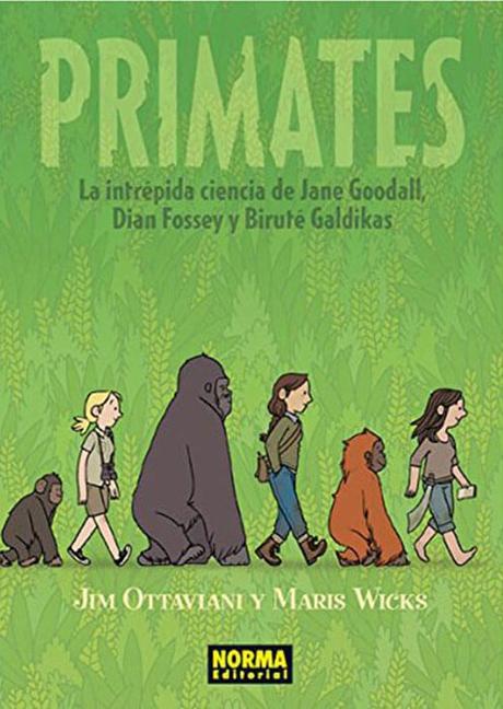 Primates. La historia de Jane GOodall, Dian FOssey y Biruté Galdikas. Comic de medioambiente infantil.