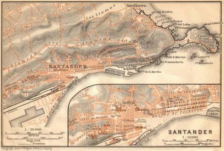 Wagner & Debes,Leipzig:Mapa de Santander y alrededores en 1899