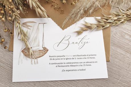 Invitaciones de Bautizo de Estilo Boho Invitaciones de Bautizo de Estilo Boho