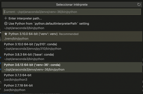 Usar entornos de Python en VS Code
