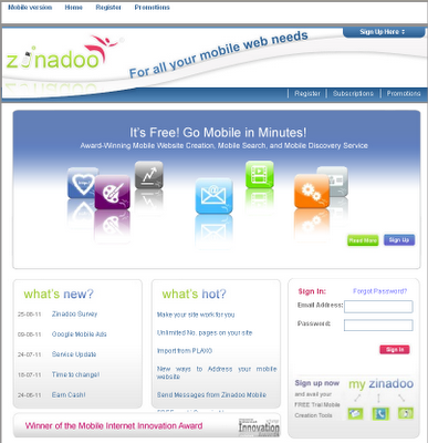 Zinadoo - Crea sitios web para moviles gratis