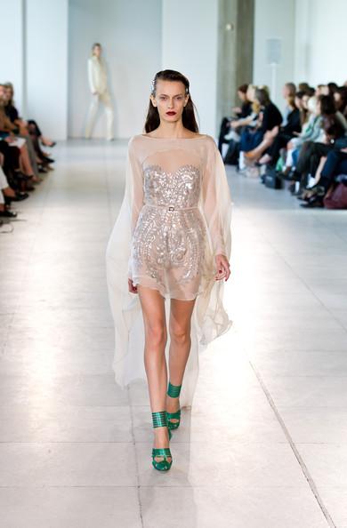 A model walks the runway during the Antonio Beradi runway show at London Fashion Week Spring/Summer 2012 on September 19, 2011 in London, United Kingdom.