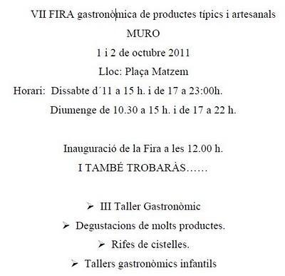 Muro de Alcoy. VII Feria Gastronómica de Productos Típicos y Artesanales - XI Concurso de Paellas Vila de Muro 2011 Muro de Alcoy. VII Feria Gastronómica de Productos Típicos y Artesanales - XI Concurso de Paellas Vila de Muro 2011